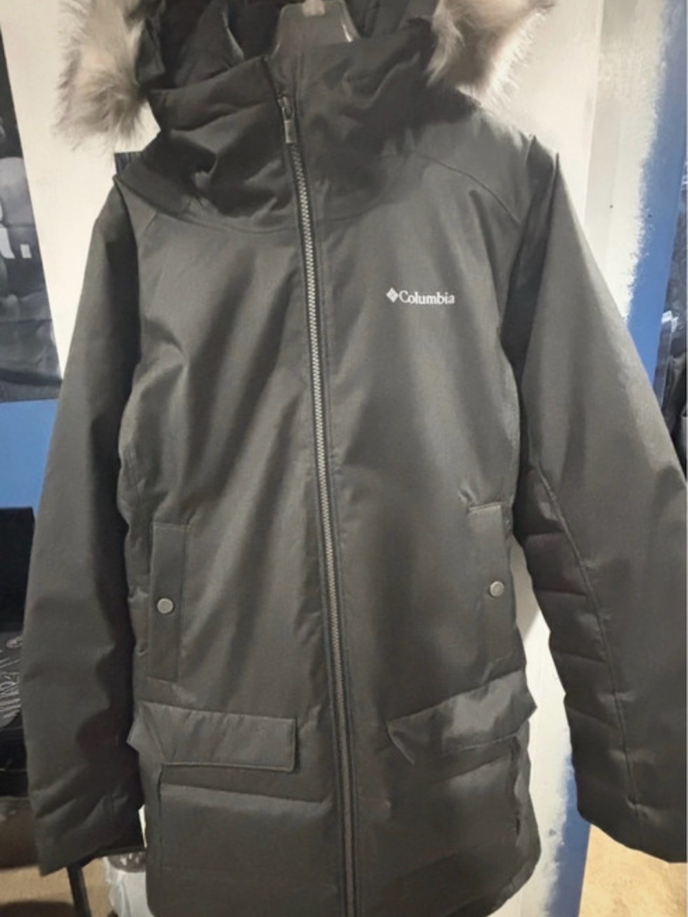 Columbia Black Insulated Parka Jacket with Faux Fur Trim